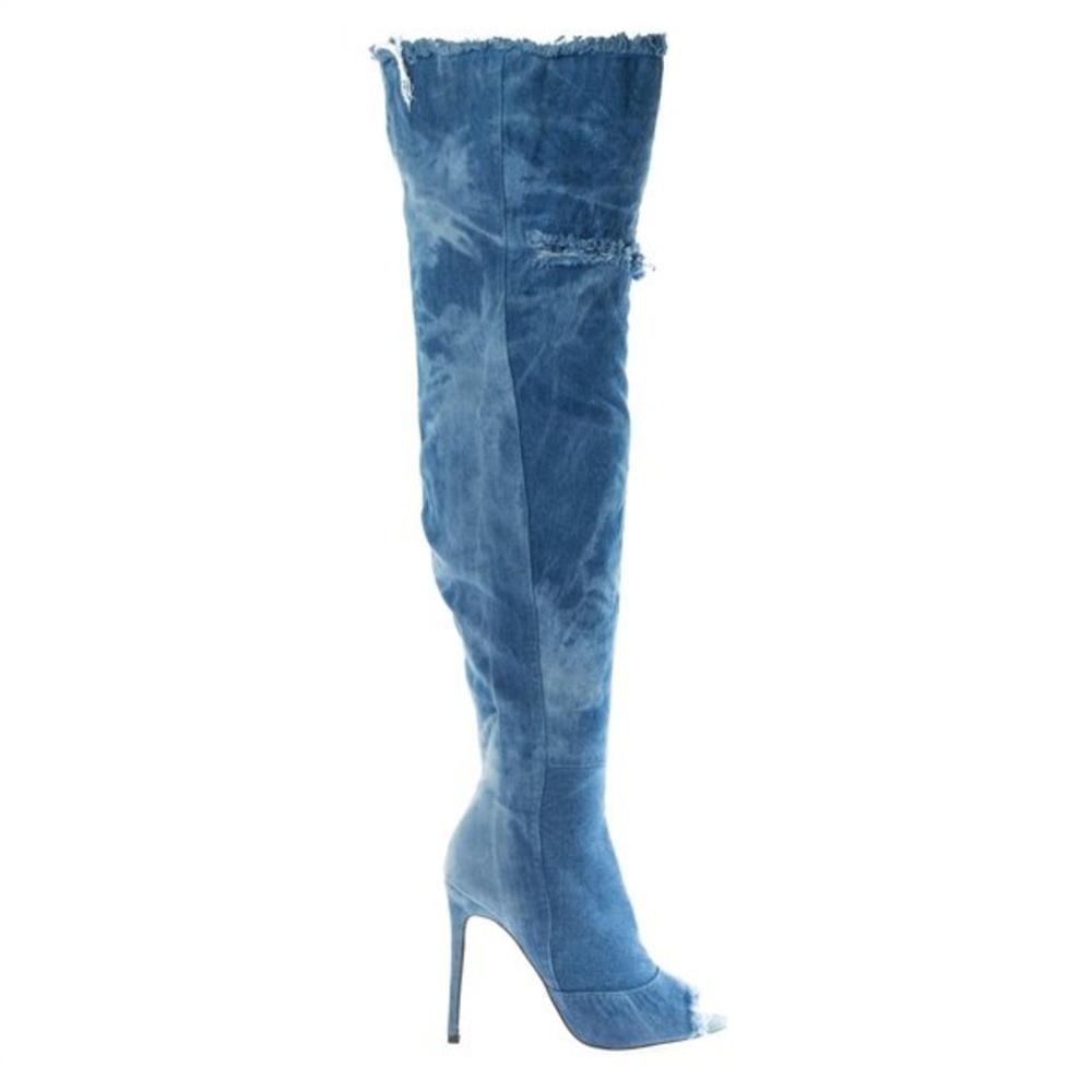 Liliana Barbara-13 Open Toe Denim Thigh High Boot